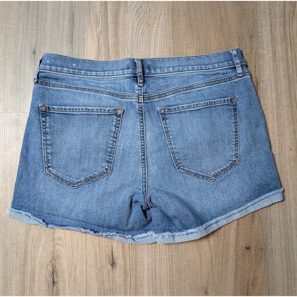 Loft Size 6 Denim Shorts Button Fly Rolled Cuffs Whiskered Medium Wash Boho - Picture 2 of 8